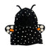 The Plushy's Closet Butterfly Costume is a black hooded outfit for kids with white polka dots, two antennae on the hood, and butterfly wings featuring white and orange spots attached to the back.