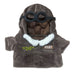 The Plushy's Closet Aviator Costume features a small brown jacket with white fleece trim, a hood with black goggles, and two patches—yellow wings and a PILOT label—ideal for imaginative play with your favorite stuffed animal or doll.