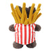 Plushy's Closet Fries Costume is a plush bear in a red and white striped fries outfit, topped with soft yellow toy French fries—perfect as a quirky, sustainable playroom addition.