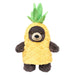 The Plushy's Closet Pineapple Costume features a plush toy bear with dark brown fur, smiling and facing forward in a yellow quilted pineapple outfit topped with green felt leaves—perfect for imaginative play.