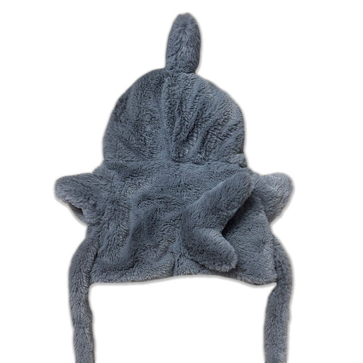 The Plushy's Closet Shark Robe Costume is a soft, gray plush hat with floppy ears, a small top tail, and long side flaps. Its furry texture and playful design make it a fun eco-friendly costume or imaginative play gift for kids.