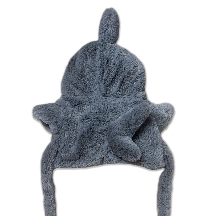 The Plushy's Closet Shark Robe Costume is a soft, gray plush hat with floppy ears, a small top tail, and long side flaps. Its furry texture and playful design make it a fun eco-friendly costume or imaginative play gift for kids.