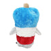 The Plushy's Closet Rocket Pop Costume is a plush toy shaped like a popsicle with blue, white, and red fuzzy stripes, small gray arms, and a tan stick at the top.
