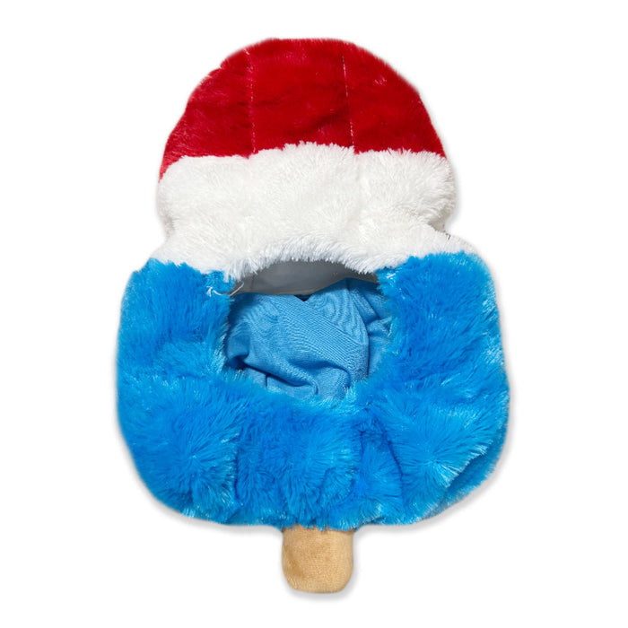 The Plushy's Closet Rocket Pop Costume features red, white, and blue popsicle colors with a tan stick bottom and blue inner fabric—ideal for educational costumes or playful dress-up.