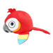 A soft red parrot plush with a gray beak, white-blue eyes, and vibrant yellow-blue wings—ideal for bird lovers or pairing with the Macaw Novelty Hat for a fun tropical party accessory.