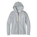 The United States Marine Corps Globe Insignia Zip Sweatshirt in light gray features a hood, cream-colored drawstrings, two front pockets, and a small white USMC Globe Insignia on the left chest. The sweatshirt is shown laid flat against a white background.