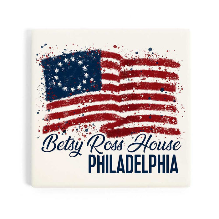 Betsy Ross House Watercolor Flag Coaster