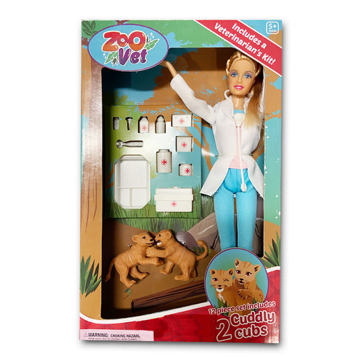 This twelve-piece kit includes a veterinarian doll, veterinarian's kit, and two cuddly cubs. Perfect for the animal lover! Includes information about lion families.