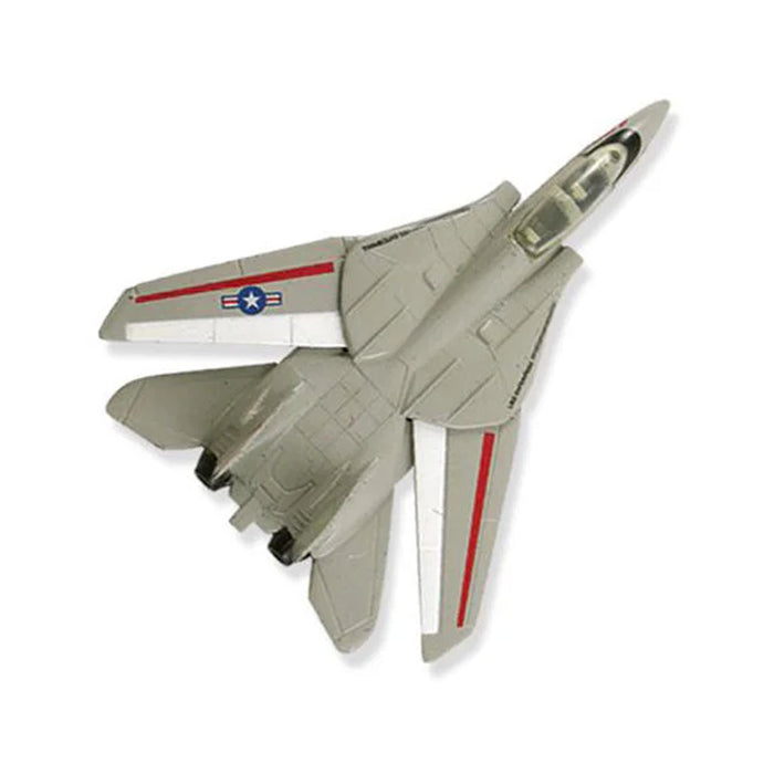 The InAir Modern Jet Fighter - 4-piece Set features a gray toy fighter jet with red stripes on the wings and a blue U.S. Air Force emblem, shown from above against a white background—ideal for toy airplane enthusiasts or anyone interested in starting their own diecast jet fighter collection.