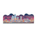 A shimmering iridescent effect enhances this illustrated magnet featuring the vibrant Hudson Yards skyline at sunset in New York City, with colorful buildings and clouds in the background. “Hudson Yards New York City” is displayed in the top right corner on this Hudson Yards Iridescent Skyline Magnet.