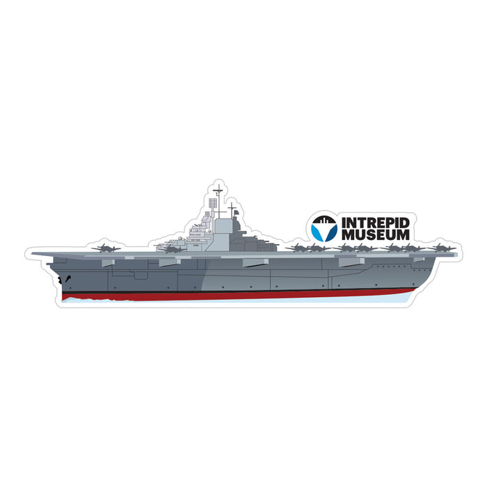 Bring home a USS Intrepid Large Foil Magnet featuring an illustration of the iconic aircraft carrier with airplanes on its deck and the Intrepid Museum logo on the side—a perfect souvenir or unique gift from the Intrepid Sea, Air & Space Museum.