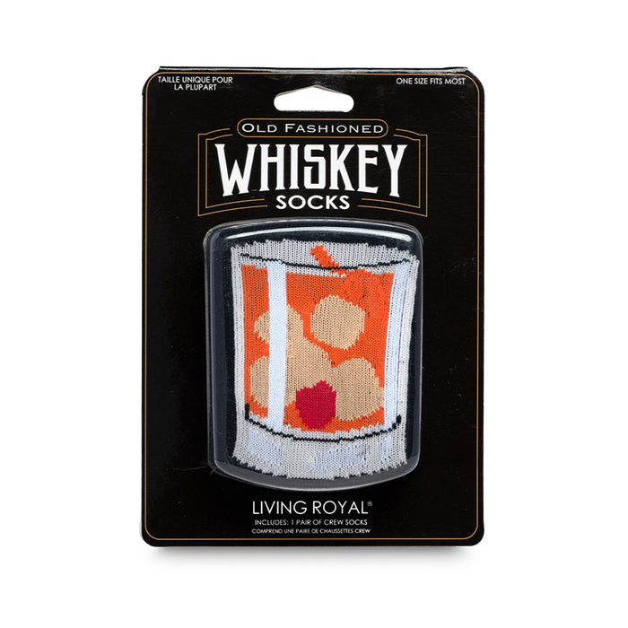 The Whiskey Old Fashioned Crew Socks showcase a vibrant design featuring an old fashioned cocktail glass and cherry, making them the perfect statement for anyone with bold style. These unisex socks come in a convenient one-size-fits-most package, making them ideal for all.