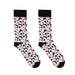 Playing Cards Men’s Crew Socks featuring a bold pattern of black and red playing card suits—spades, hearts, diamonds, and clubs. Crafted from hypoallergenic bamboo for comfort, these socks are finished with durable black toes, heels, and cuffs.