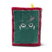 Plush book featuring an embroidered grumpy character in a top hat on the green cover, with a yellow fabric bookmark sticking out the top.