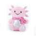 Pink Icy Axolotl plush toy wearing a shiny pink scarf, featuring silver accents on its belly and paws.