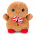 Puffimals Gingerbread plush toy featuring large blue eyes, a red and white striped bow tie, and red feet.
