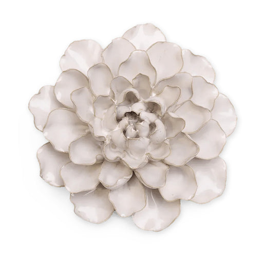The Ceramic Flower, Ivory European Water Lily features layered white ceramic petals, inspired by the water lily and shown from above on a white background—ideal decor for meditation spaces.