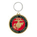 The United States Marine Corps Logo Keychain has the USMC emblem in gold on a red background, bordered in black with “United States Marine Corps” in gold lettering.