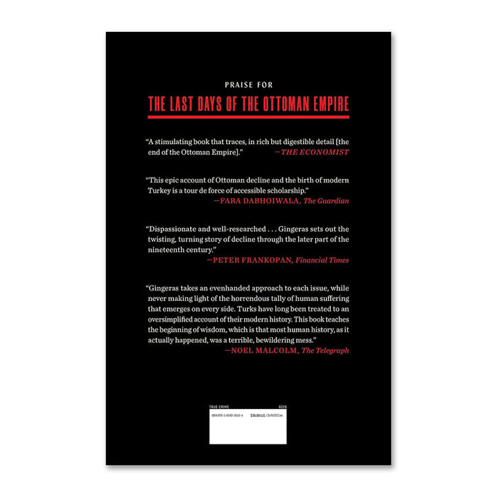 The back cover of a book titled Mafia: A Global History, featuring four reviews with red and white text on a black background. Drawing striking parallels to today’s organized crime within the global economy, this compelling history sheds light on the evolution and reach of the mafia worldwide. A white barcode is at the bottom.