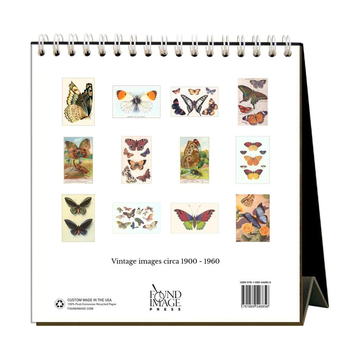 Butterflies 2027 Desk Calendar, a spiral-bound calendar featuring twelve illustrations of various butterfly species with the text Vintage images circa 1900 - 1960 printed below.