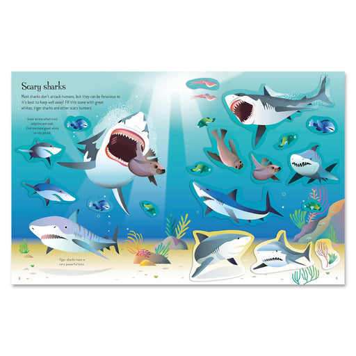 Dive into vibrant underwater scenes with "First Sticker Book Sharks and Rays: An Exciting Sticker Activity Book," featuring shark facts, ocean animals for kids, and colorful sea life—perfect for Shark Week fun or any sticker book collection.