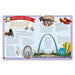 An illustrated educational page from the US history activity book "Happy Birthday America" features images like a covered wagon, ruby slippers, and the Gateway Arch, using engaging text and fun facts to make learning American history enjoyable for kids.