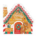 Die-cut board book in the shape of a gingerbread house titled Holiday House: Scratch and Sniff, featuring a gingerbread person and a holiday wreath.