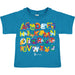 Tulsa Zoo Est. 1928 Safari Alphabet Toddler T-Shirt in blue, featuring the alphabet with each letter illustrated by a colorful animal—like an alligator for A and a zebra for Z—and the Tulsa Zoo logo at the bottom.