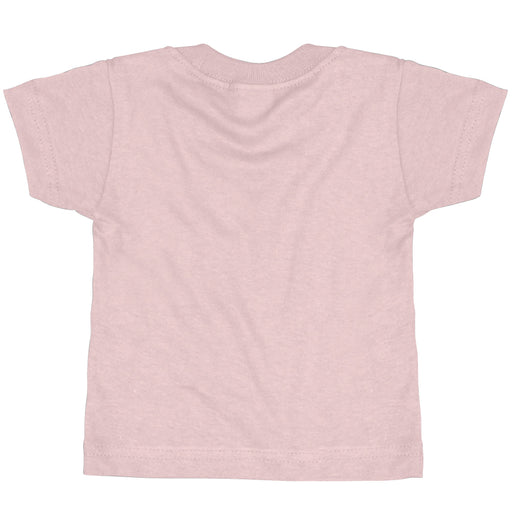 The Tulsa Zoo Est. 1928. Heart Collage Toddler T-Shirt, a plain light pink short-sleeve shirt ideal for zoo outings, is displayed flat with the back side facing up against a white background.