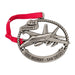 USS Midway Museum F18 Hornet Ornament featuring an F18 Hornet inside a rope-textured circular frame with a banner reading F18 HORNET at the top, USS MIDWAY - SAN DIEGO at the bottom, and a red ribbon for hanging.