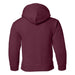 The Tulsa Zoo Est. 1928. Simple Giraffe Hooded Youth Sweatshirt is shown from the back in plain maroon, featuring long sleeves, ribbed cuffs, and a ribbed waistband—perfect for young wildlife conservation enthusiasts or visitors to the Tulsa Zoo.