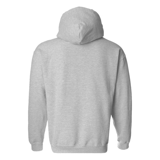 Back view of the Tulsa Zoo Est. 1928 Collegiate Tiger Hooded Sweatshirt in light gray, featuring long sleeves and a simple, no-logo design—ideal for wildlife conservation supporters or visitors to the Tulsa Zoo.