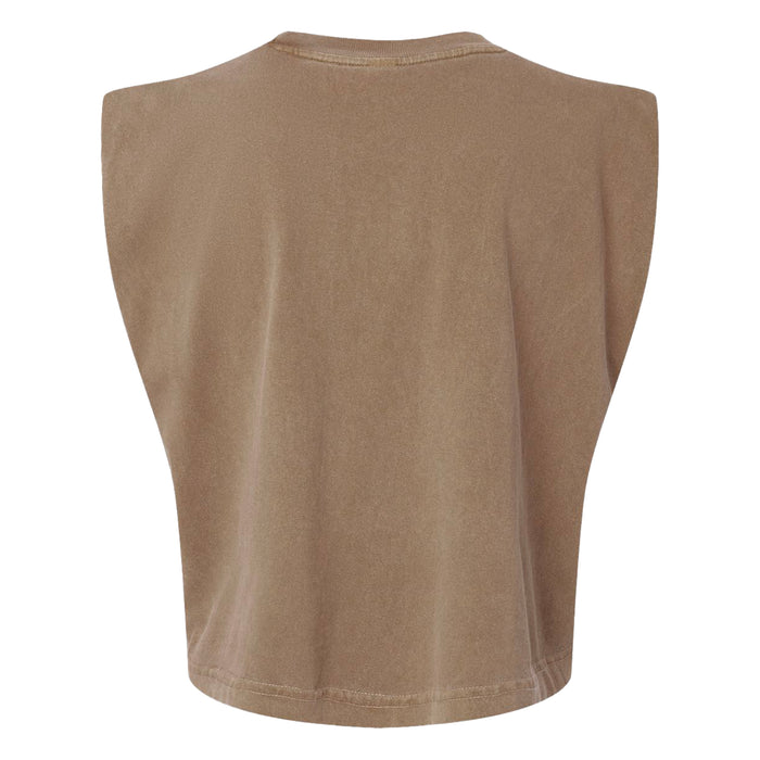The Tulsa Zoo Est. 1928 Brown Bear Women’s Muscle T-Shirt is shown from the back, featuring a round neckline and a loose, boxy fit. The fabric has a soft, slightly worn texture.