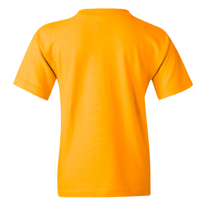A plain, short-sleeved orange Tulsa Zoo Est. 1928 Logo Youth T-Shirt is shown from the back against a white background—an ideal choice for young wildlife enthusiasts visiting the Tulsa Zoo.