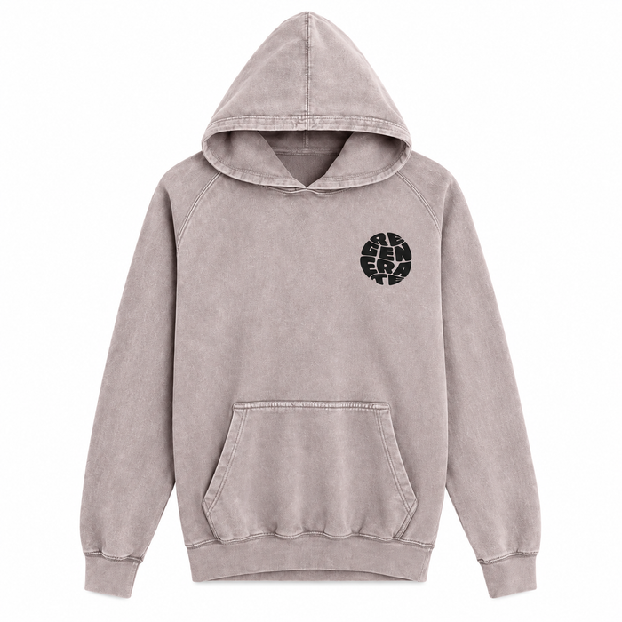 Taupe Seattle Aquarium Regenerate Hooded Sweatshirt featuring Paige Pettibon art, with a kangaroo pocket and a circular chest graphic that reads REGENERATE.