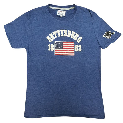Adult Gettysburg 1863 Tee Shirt with Civil War Flag and Cannon on Shoulder