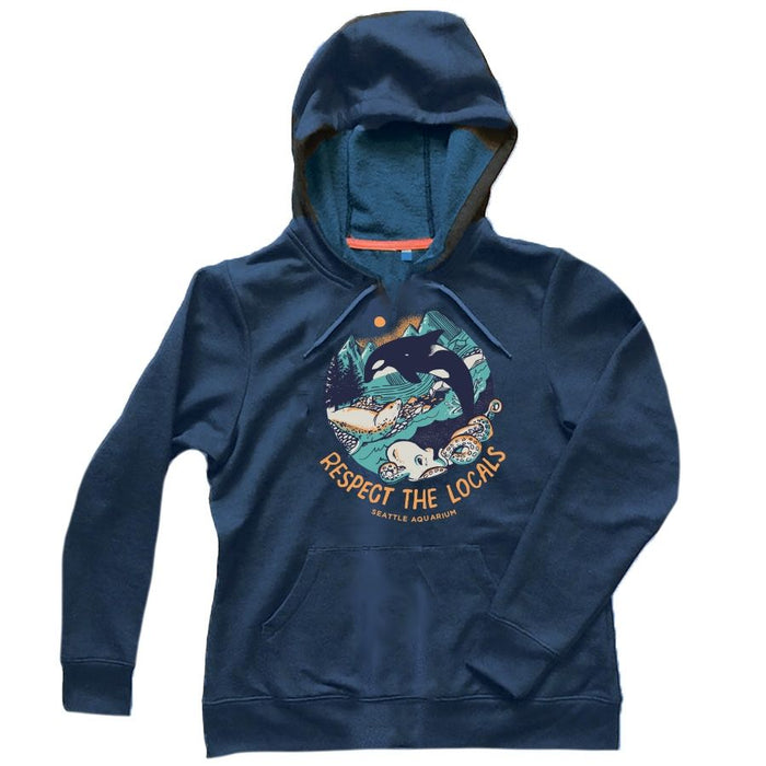 Adult ''Respect the Locals'' Black Hoodie - Seattle Aquarium