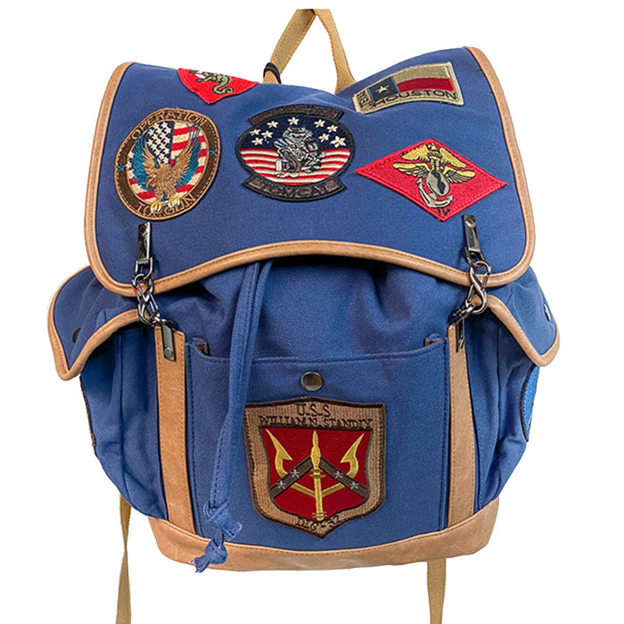 Top Gun Canvas Backpack Navy Bag with Patches