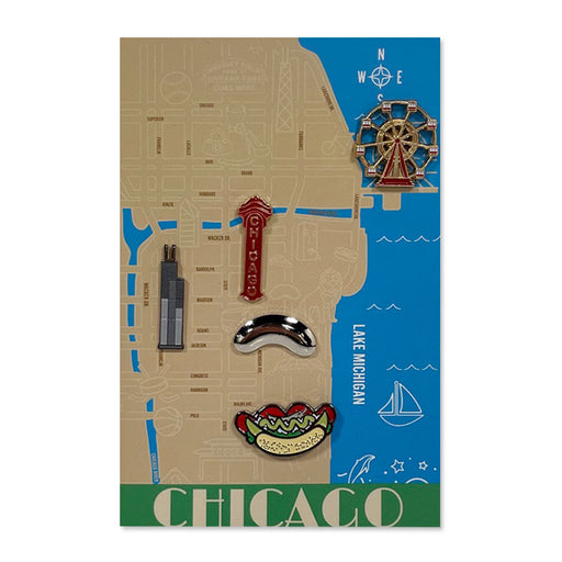 Souvenir Pin Set Chicago Map Willis Tower