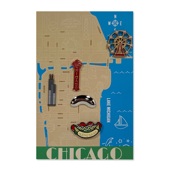 Souvenir Pin Set Chicago Map Willis Tower