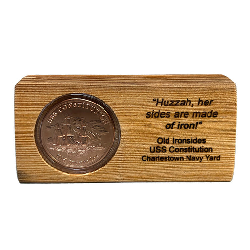 This wooden Coin Holder is is made with authentic wood reclaimed from the decks of the USS Constitution ship during refurbishment. This Wooden holder comes without a medallion