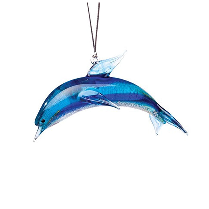 Hand blown glass dolphin Christmas ornament 