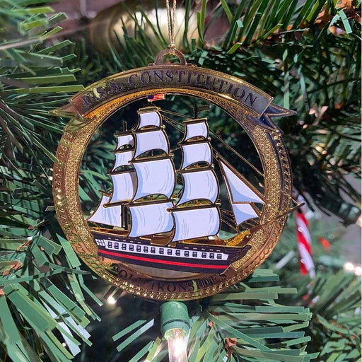 USS Constitution Brass Christmas Ornament