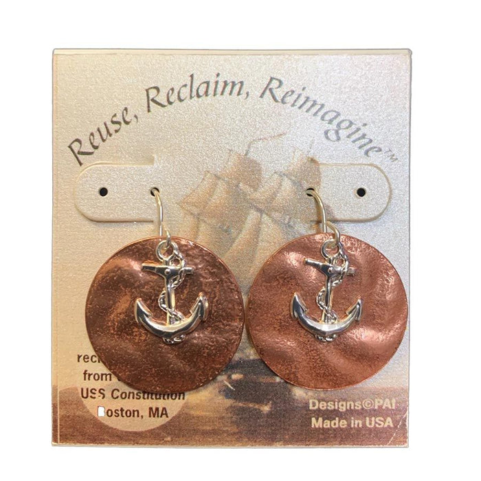 USS Constitution Copper and Silver Anchor Earrings