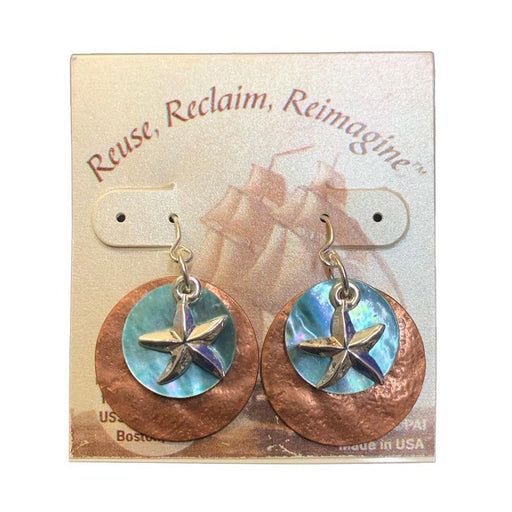 USSC Copper Earrings: Aqua Starfish Design