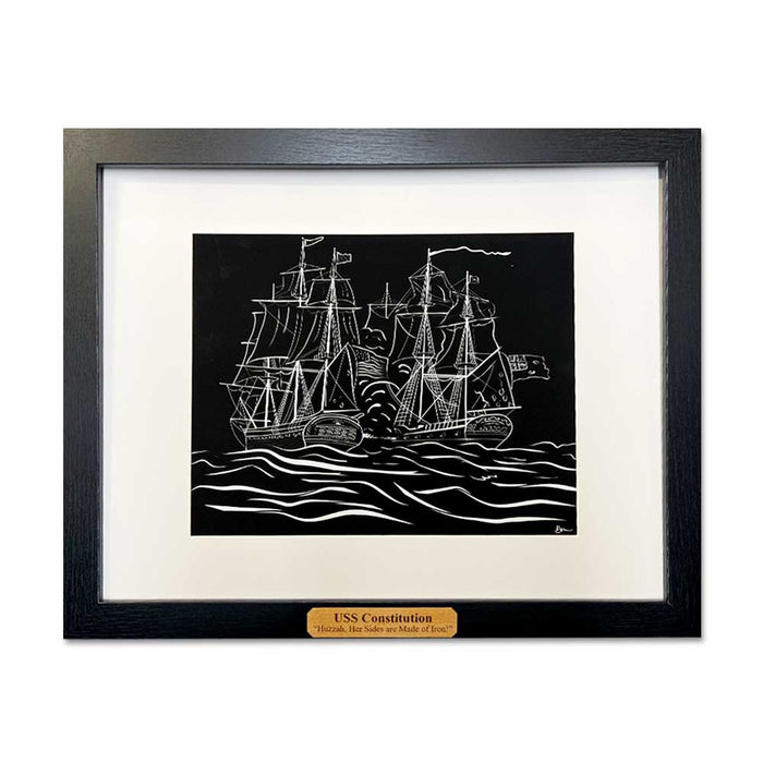 USS Constitution Framed Prints with Reclaimed Wood Nameplates