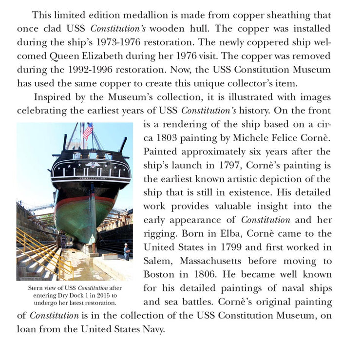 Limited Edition USS Constitution Copper Medallion