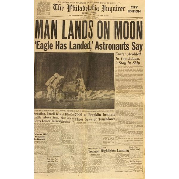 Man Lands On Moon 1969 Newspaper Reprint