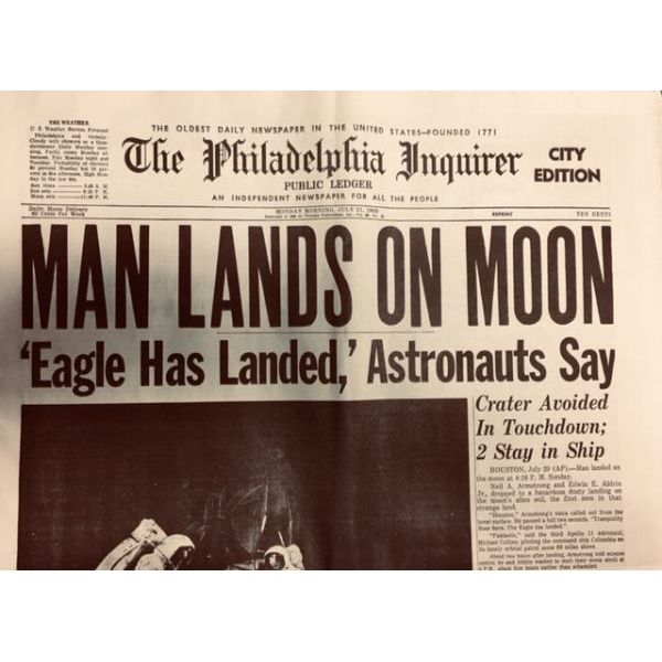 Man Lands On Moon 1969 Newspaper Reprint