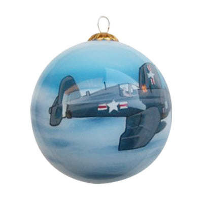 Hand-painted USS Midway Corsair Glass Ornament